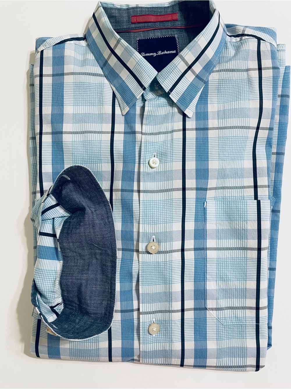 TOMMY BAHAMA MENS Blue Plaid Cotton/Silk Coastal Casual L/S B/D Shirt Medium